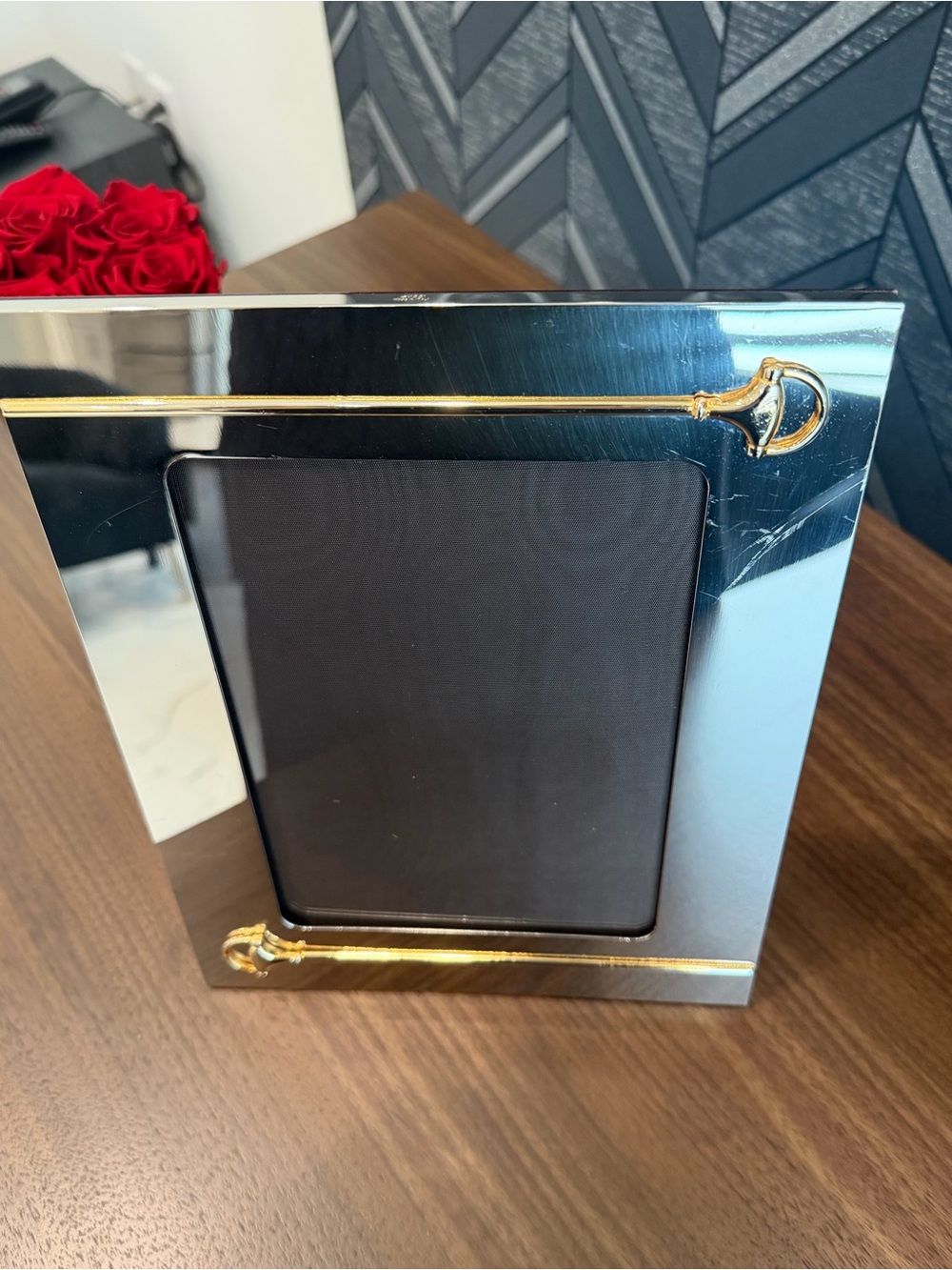 Rare Vintage Gucci Italy Silver-Plated Horsebit Picture Frame Luxury Home Decor - Picture 4 of 12